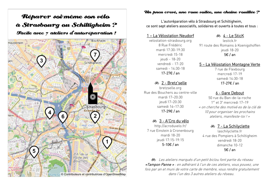 Liste et carte des ateliers de l'agglomération Strasbourgeoise (été 2020)